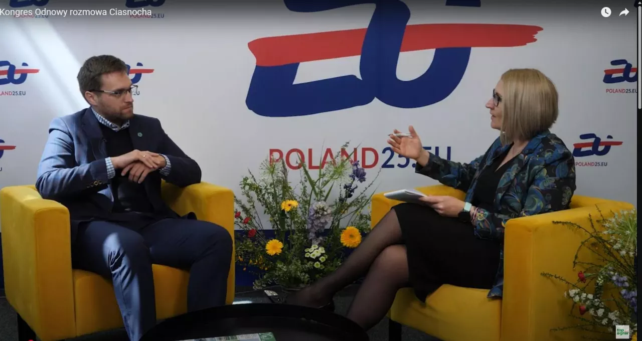 Mateusz Ciasnocha rozmawia z Marią Walerowską podczas Europejskiego Kongresu Odnowy i Rozwoju Wsi 2025